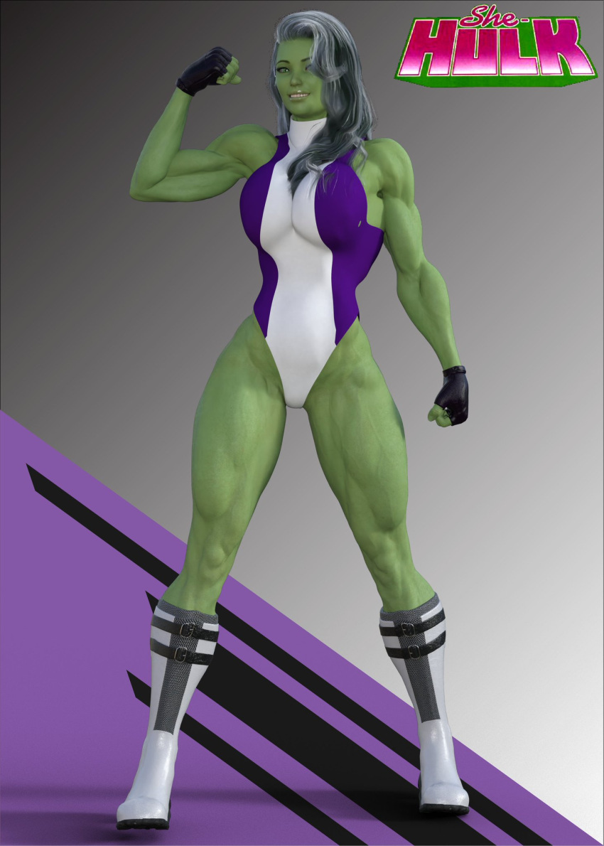 1girls 3d 3d_(artwork) big_breasts black_hair boots bsgstudio busty eyebrows eyelashes eyes female female_only fingerless_gloves flexing_bicep footwear gloves green_body green_eyes green_skin hair handwear hero heroine hips huge_breasts hulk_(series) large_breasts legs leotard lips long_hair marvel marvel_comics muscles muscular muscular_female muscular_thighs render she-hulk solo superhero superheroine thebsgguythick_thighs thighs watermark