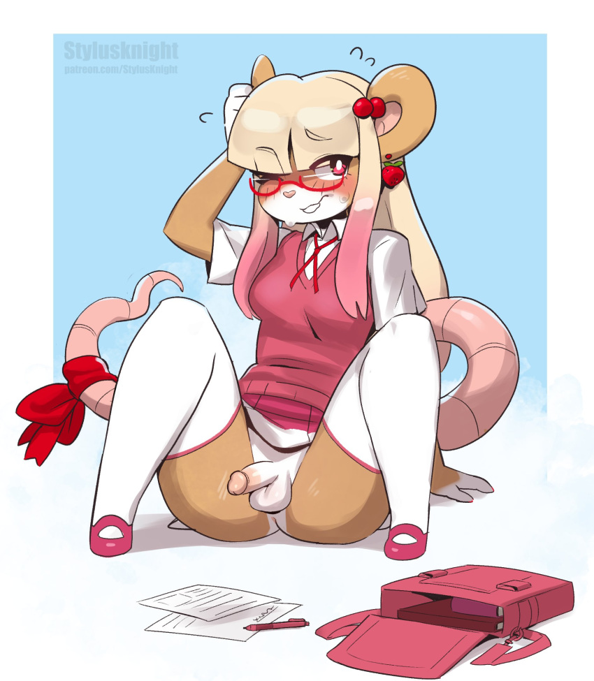 1futa anthro big_breasts big_penis blonde_female bottomless breasts clothed clothing furry furry_only futa_only futanari humanoid_penis partially_clothed penis rodent school_uniform schoolgirl small_penis solo stylusknight tagme