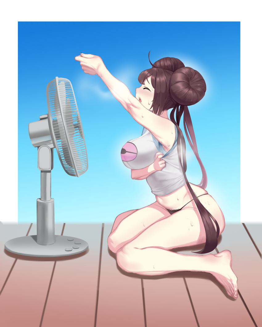 1girls armpits cooling_off electric_fan fan female female_only heat huge_breasts matdoljangin pokemon pokemon_bw2 rosa_(pokemon) solo tagme