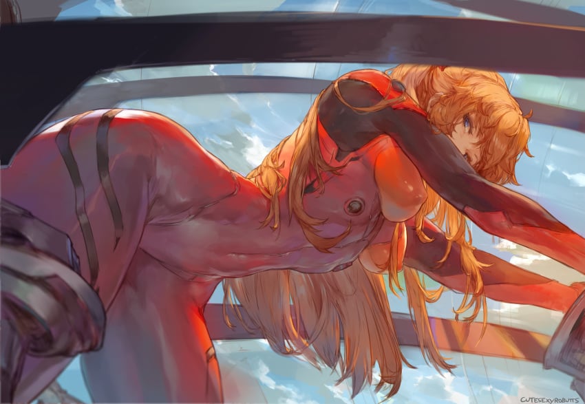 1girls absurd_res asuka_langley_sohryu athletic_female blue_eyes bodysuit breasts clothing cutesexyrobutts erect_nipples erect_nipples_under_clothes female female_only hi_res human light-skinned_female light_skin long_hair medium_breasts neon_genesis_evangelion nipple_bulge orange_hair pilot_suit plugsuit