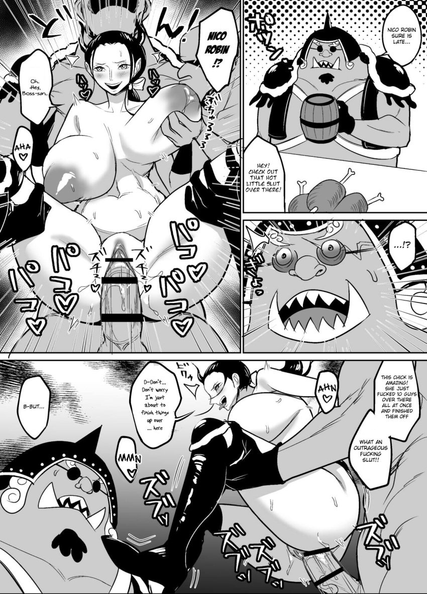 beast_pirates beast_pirates_(cosplay) breast_sucking female hamiltan huge_breasts huge_cock jinbe male nico_robin one_piece text