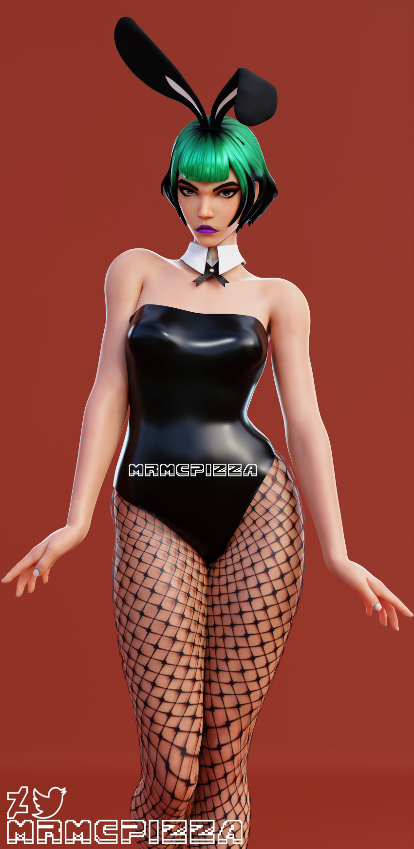 bunny_ears bunnysuit clothed fishnets fortnite green_hair mrmcpizza pose punk_girl solo_female sunny_(fortnite)