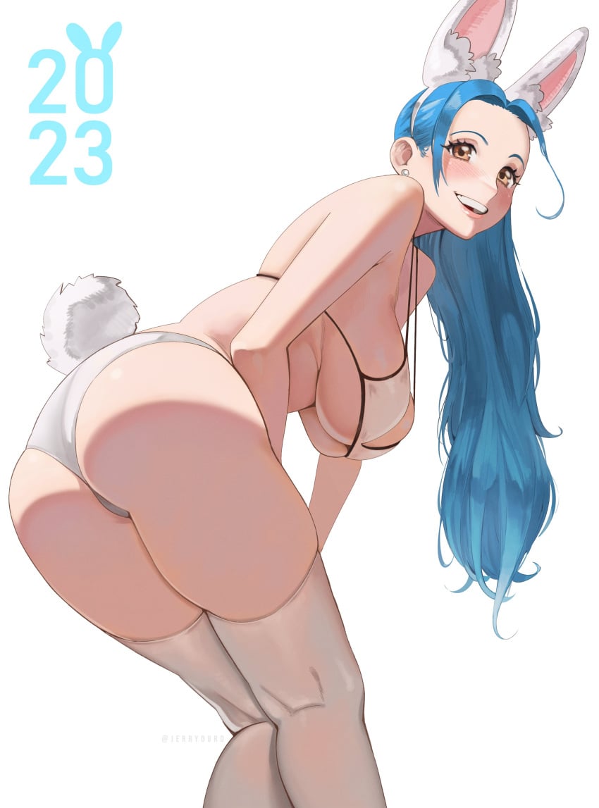 1girls 2023 ass big_ass big_breasts bikini blue_hair breasts bunny_ears bunny_tail dat_ass female female_only jerrydurd long_hair nefertari_vivi one_piece overflowing_breasts sideboob skimpy skimpy_bikini smile solo thick_thighs thighhighs underboob year_of_the_rabbit