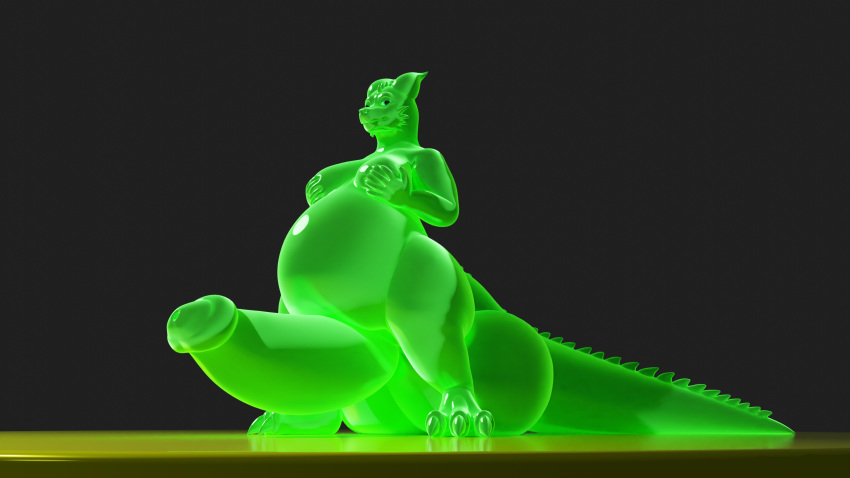 3d_(artwork) anthro balls belly big_balls big_belly big_moobs big_penis big_tail burpydraggy_(artist) digital_media_(artwork) dragon erection genitals glistening glistening_body goo_creature goo_dragon green_body hi_res honeydew_(daletfours) huge_balls huge_cock hyper hyper_balls hyper_genitalia hyper_penis looking_at_viewer male moob_grope moobs overweight overweight_anthro overweight_male penis self_grope simple_background solo