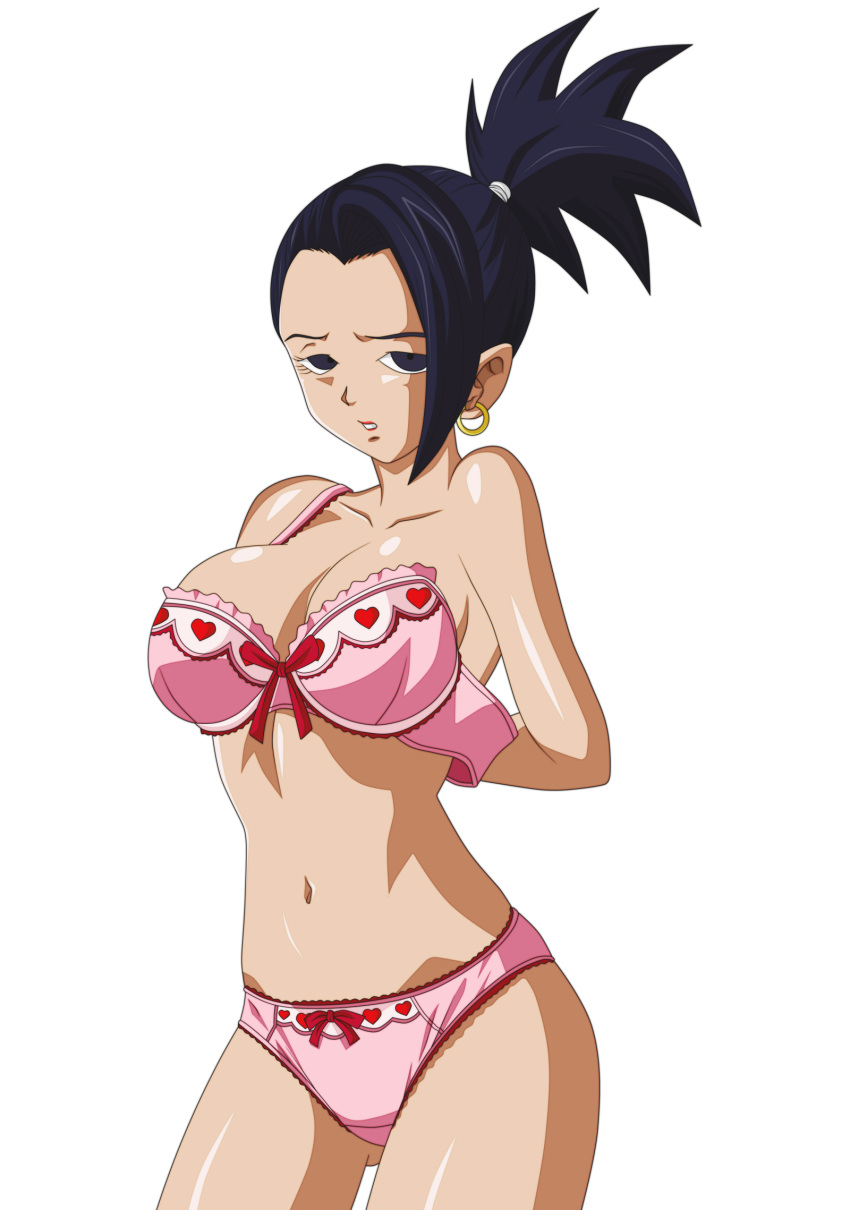 1girls black_eyes black_hair breasts dannyjs611 dark-skinned_female dark_skin dragon_ball dragon_ball_super earrings female kale lingerie ponytail saiyan short_hair solo spiky_hair