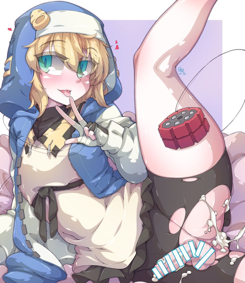 1girls after_anal after_sex balls blonde_hair blue_eyes blush bridget censor_bar censored compression_shorts cum cum_in_ass eko. female female_only fingerless_gloves gloves guilty_gear guilty_gear_strive hoodie light_skin lpenis ripped_clothing ripped_shorts shorts solo solo_female spandex_shorts testicles thick_thighs thighs yo-yo
