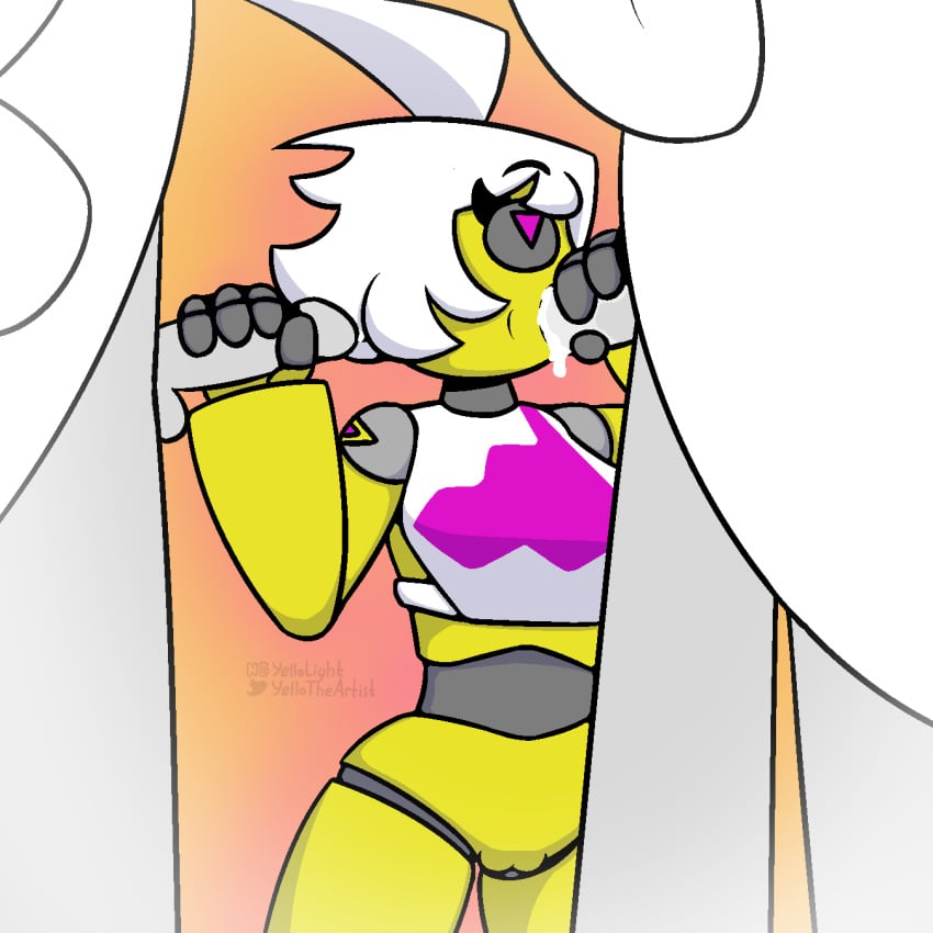 1girls 2boys blowjob bottomless bra geometry_dash pink_eyes robot robot_girl tagme triangle_eyes trianna_(yellolight) white_hair yellolight yellow_body