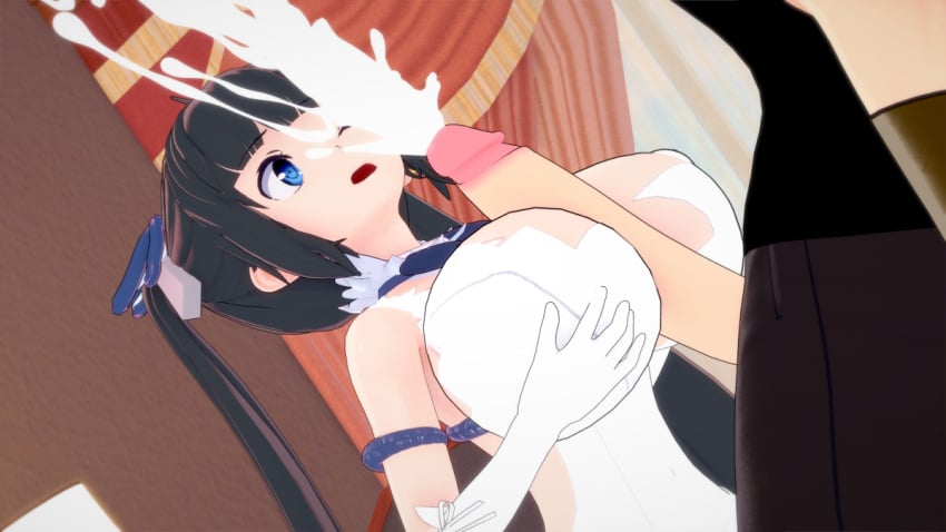 3d bell_cranel big_breasts big_penis breasts cum cumshot dungeon_ni_deai_wo_motomeru_no_wa_machigatteiru_darou_ka facial hestia_(danmachi) koikatsu lots_of_cum paizuri rhcpftw titjob titjob