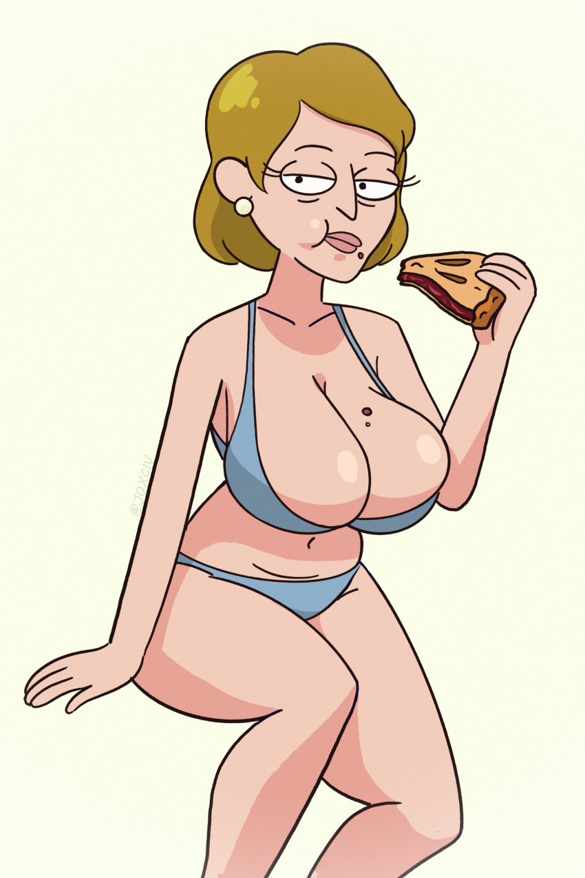 1girls big_breasts bikini blonde_female blonde_hair eating eating_food female j0xciv light-skinned_female light_skin mature mature_female mature_woman pie solar_opposites thick_thighs