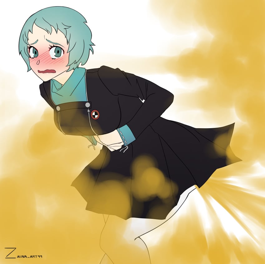 1girls blush fart fart_cloud fart_fetish farting fuuka_yamagishi green_eyes green_hair looking_at_viewer open_mouth persona persona_3 short_hair solo_female yamagishi_fuuka zaina_art99