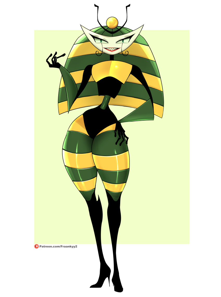 arthropod_girl clothing female footwear fraankyy hand_on_hip high_heels high_resolution lipstick looking_at_viewer makeup my_life_as_a_teenage_robot queen_vexus robot sharp_teeth shoes smile solo standing thick_thighs thighs very_high_resolution vexus wide_hips