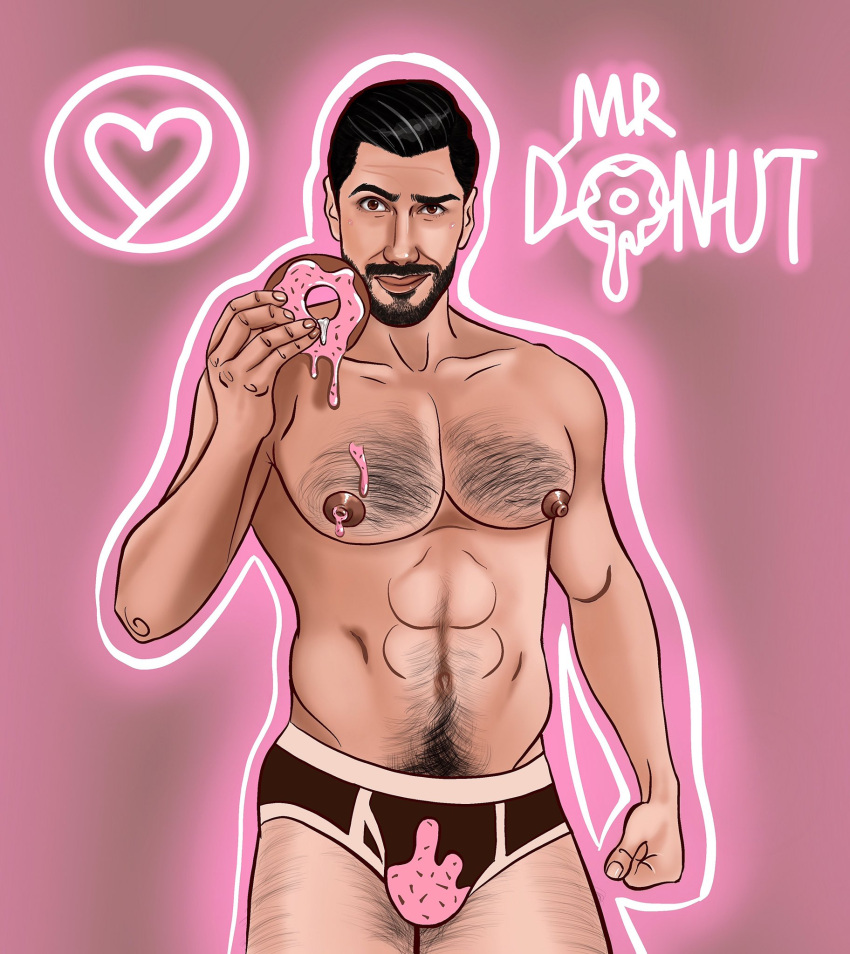 andyartering bulge doughnut english_text hairy_chest male male_only muscles muscular muscular_male underwear writing