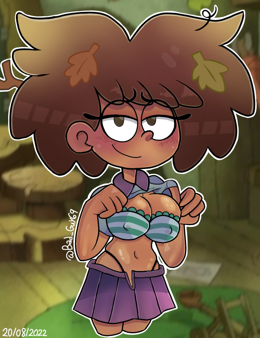 amphibia anne_boonchuy asian_female bad_guy69 big_breasts bra breasts brown_hair clothes digital_media_(artwork) disney disney_channel female_only ibispaintx nipples nipples_visible_through_clothing solo straight_hair thai