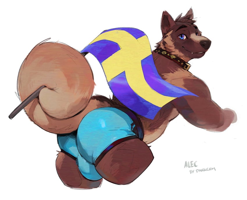 2022 absurd_res akita anthro artist_name ass bent_over big_bulge big_butt bulge canid canine canis character_name clothing collar darkgem domestic_dog english_text eyebrows flag fur hi_res looking_at_viewer male male_only mammal simple_background smile solo spitz swedish_flag text tuft underwear white_background