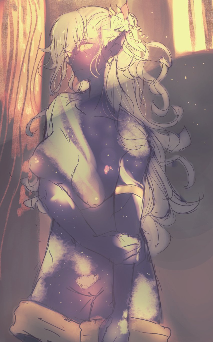 1girls blush breasts bush commission commissioner_upload drow elf elf_ears elf_female liliana_the_stars_druid long_hair nervous nude nude_female oc original_character pointy_ears pubic_hair purple_skin slepls solo solo_female stars white_hair yellow_eyes