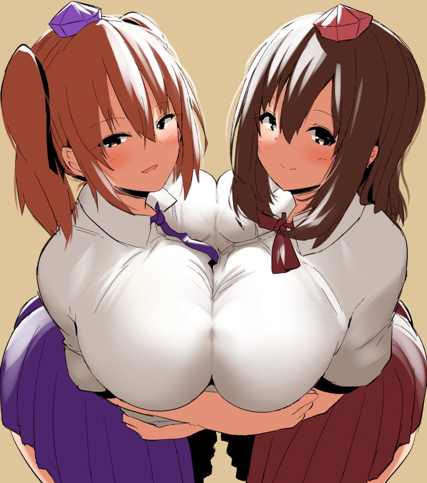 2girls akure_ekuto asymmetrical_docking big_ass big_breasts hatate_himekaidou himekaidou_hatate looking_at_viewer multiple_girls shameimaru_aya tagme touhou yuri