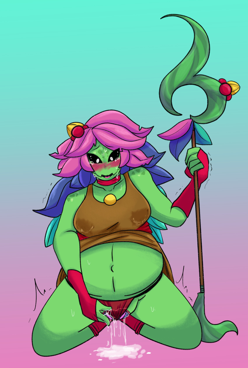 absurd_res artist_reoh birth bodily_fluids elemental_creature elemental_humanoid female flora_fauna floran hi_res humanoid lactating nuru_(starbound) panty_birth plant plant_humanoid pregnant pregnant_female solo starbound video_games