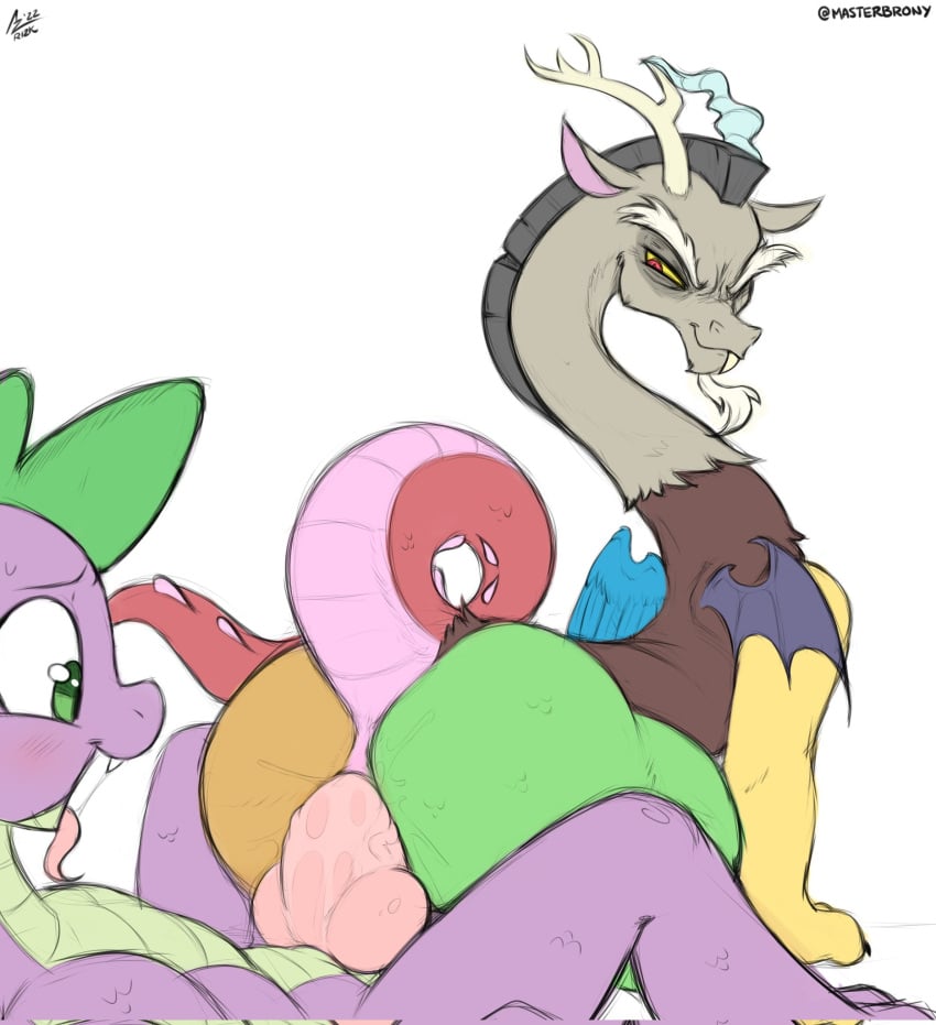 aer0_zer0 anal anal_sex anthro ass big_butt blush bodily_fluids chimera claws discord_(mlp) draconequus dragon duo facial_hair friendship_is_magic fur genital_fluids genitals goatee hi_res horn knot looking_back male male/male male_only my_little_pony open_mouth penetration penis precum presenting presenting_hindquarters raised_tail saliva scales smooth_skin snaggle_tooth spike_(mlp) vein veiny_penis wings