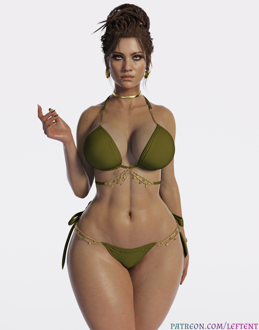 1girls 3d abs absurd_res barefoot breasts brown_eyes brown_hair cd_projekt_red cyberpunk_2077 feet_out_of_frame female female_only hair_bun hi_res large_breasts leftent looking_at_viewer muscular muscular_female panam_palmer pussy six_pack solo thick_thighs thighs water wide_hips