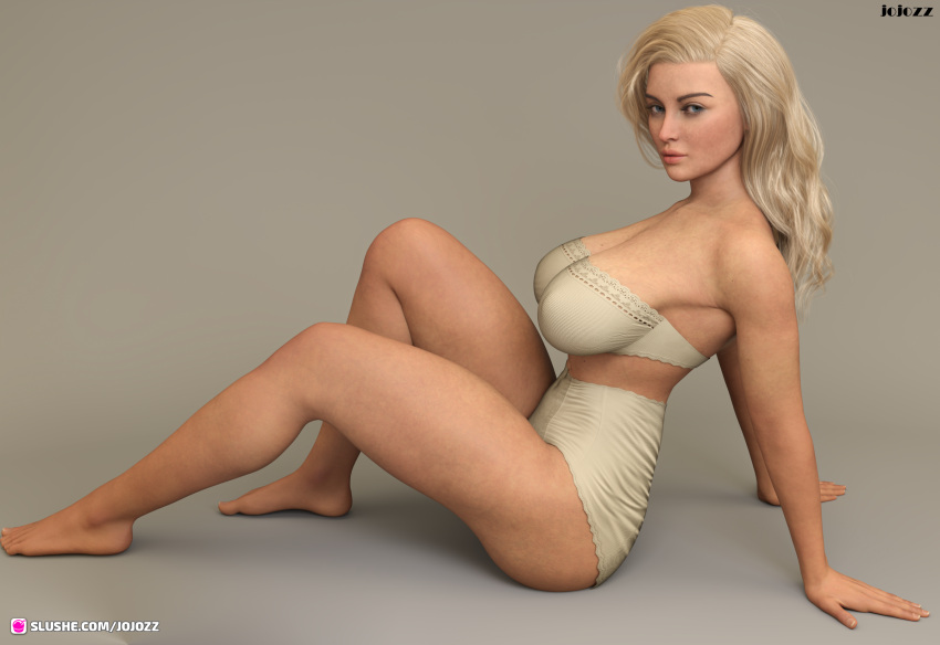 1girls 2022 3d blonde_female blonde_hair female female_only gradient_background huge_breasts jojozz large_breasts looking_at_viewer seated sitting slushe_(website) solo solo_female