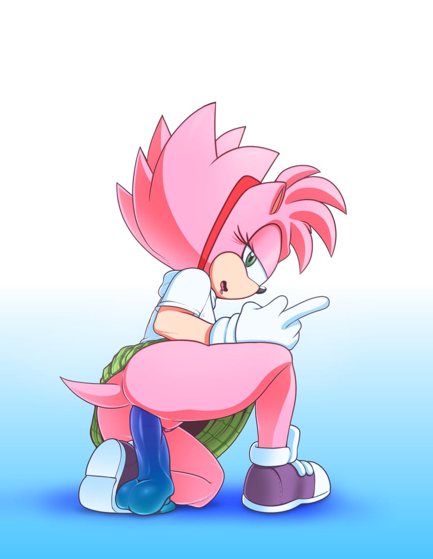 1girls amy_rose anal anal_masturbation anal_sex anon0567 anthro bottomless bottomless_skirt classic_amy_rose clothed_masturbation dildo dildo_in_ass drool female female_only fleetway_comics flipping_the_bird flipping_viewer_off hedgehog kneeling_on_one_leg looking_at_viewer looking_back masturbation middle_finger no_panties plaid_skirt sex_toy skirt_lift solo solo_female sonic_(series) sonic_the_comic sonic_the_hedgehog_(series) upskirt