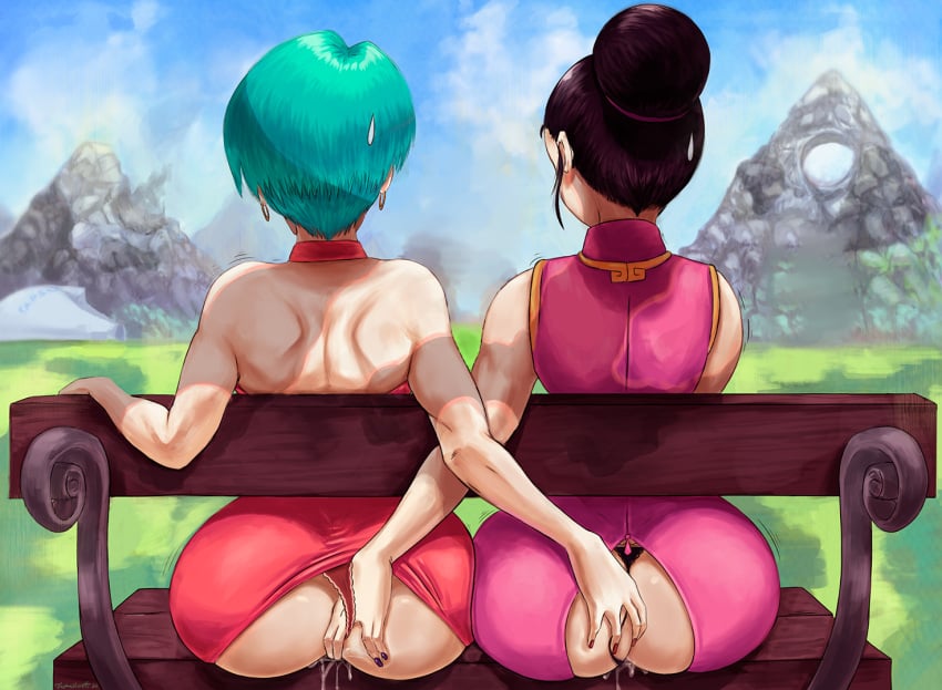 2girls 2milfs alternate_version_available ass big_ass big_breasts big_butt black_eyes black_hair blue_eyes blue_hair bubble_ass bubble_butt bulma_briefs chichi curvy dat_ass dragon_ball dragon_ball_z earrings edit fat_ass female female_only large_ass large_breasts looking_back mature_female milf milfs multiple_girls panties panties_aside stealth_sex thick thick_ass thong tuomashart underwear voluptuous yuri