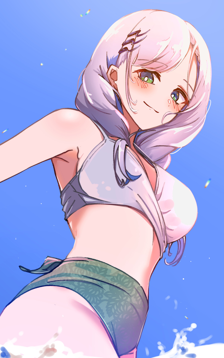 1girls beach big_breasts chillout_tang female female_focus green_eyes grey_hair hololive hololive_indonesia hololive_indonesia_holoro pavolia_reine short_hair smirk virtual_youtuber water_splash