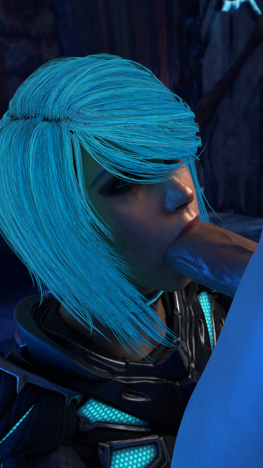 1girls 3d aqua_hair blender blowjob blue_eyes blue_hair cyrenaic13 deepthroat deepthroat_hug eye_contact fellatio female fringe hair_covering_eye hair_over_one_eye kneeling light-skinned_female medium_hair no_gag_reflex nyx nyx_(quake_champions) on_knees oral petite quake quake_champions seductive_eyes throat_barrier throat_penetration