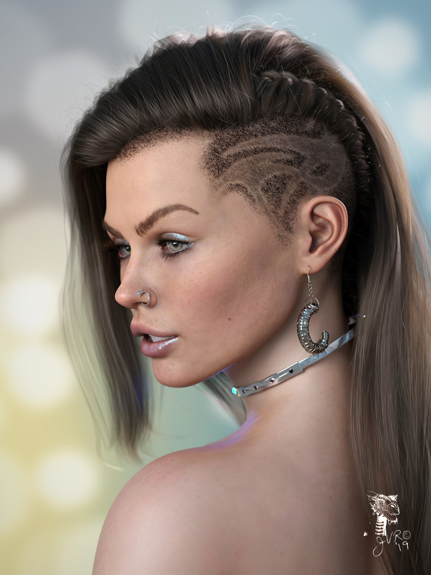 1girls 2020 3d brown_hair earrings female female_only jvrenderer kate_(jvrenderer) long_hair nose_ring original_character simple_background slushe_(website) solo solo_female