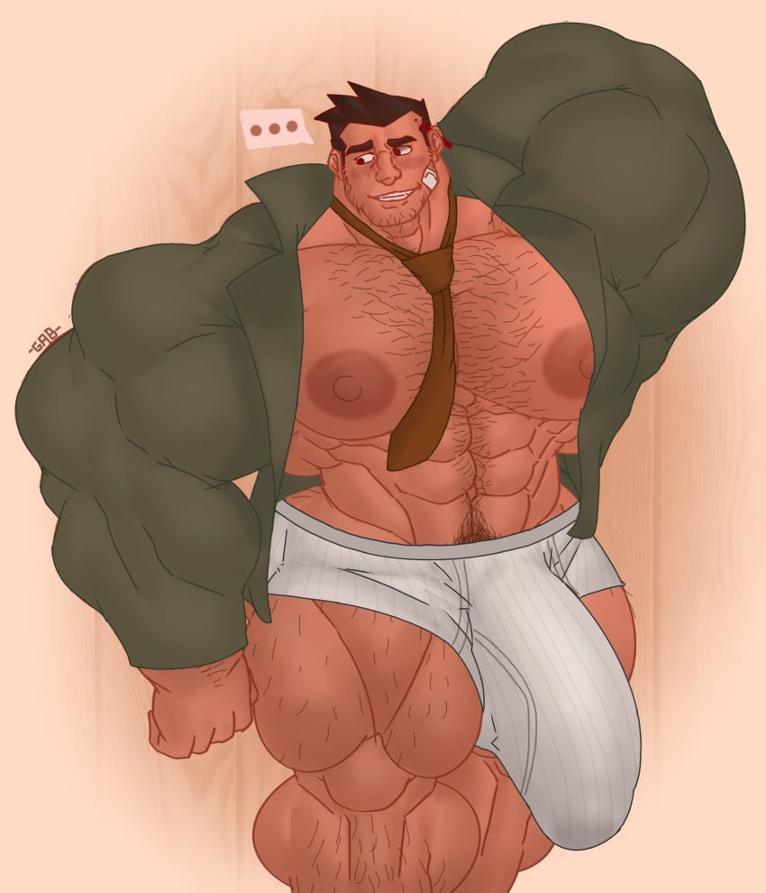 abs arm_hair arm_up armpit armpit_fetish armpit_hair armpits ball_hair bandage bandage_on_face bara beard biceps big_areola big_nipples big_pecs black_hair blush bodybuilder briefs brown_hair bulge bulge_through_clothing capcom chest_hair dick_gumshoe embarrassed embarrassed_nude_male facial_hair flaccid flaccid_penis flexing forearms gab_art gay gyakuten_saiban hairy hairy_abs hairy_armpits hairy_arms hairy_balls hairy_chest hairy_forearms hairy_legs hairy_male hairy_pecs hairy_thighs hand_behind_head happy_trail heavy_balls himbo huge_bulge huge_pecs huge_traps huge_triceps hyper hyper_balls hyper_bulge hyper_genitalia hyper_penis hyper_testicles leg_hair looking_to_the_side male male_focus male_only muscle muscles muscular muscular_arms muscular_ass muscular_back muscular_legs muscular_male muscular_thighs no_pants open_coat open_shirt pecs pectorals pencil pencil_on_ear police_officer posing pubic_hair shy smile smiling smiling_at_viewer smirk solo solo_male stubble thick_neck thick_penis thick_thighs thigh_hair tie tight_briefs tight_clothes tight_clothing tight_underwear underwear veins veiny_penis video_game_character video_game_franchise