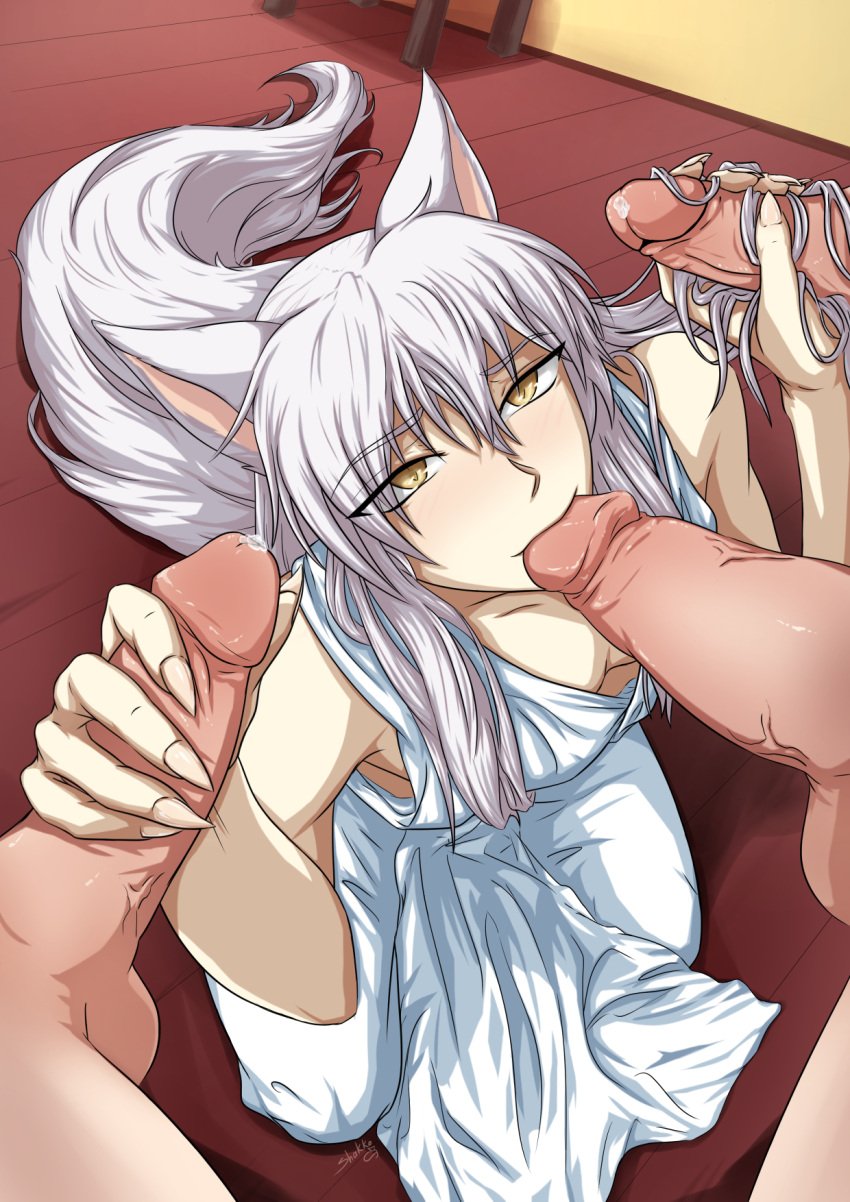 4boys blowjob clothed_sex clothing cum_drip cum_dripping effeminate femboy feminine_male fox_boy fox_ears fox_tail friends gangbang gay group group_sex handjob handjob_while_sucking hiei kurama_(yu_yu_hakusho) kuwabara_kazuma male male_only shakko twink uncensored white_clothing white_hair yaoi yellow_eyes yoko_kurama yu_yu_hakusho yusuke_urameshi