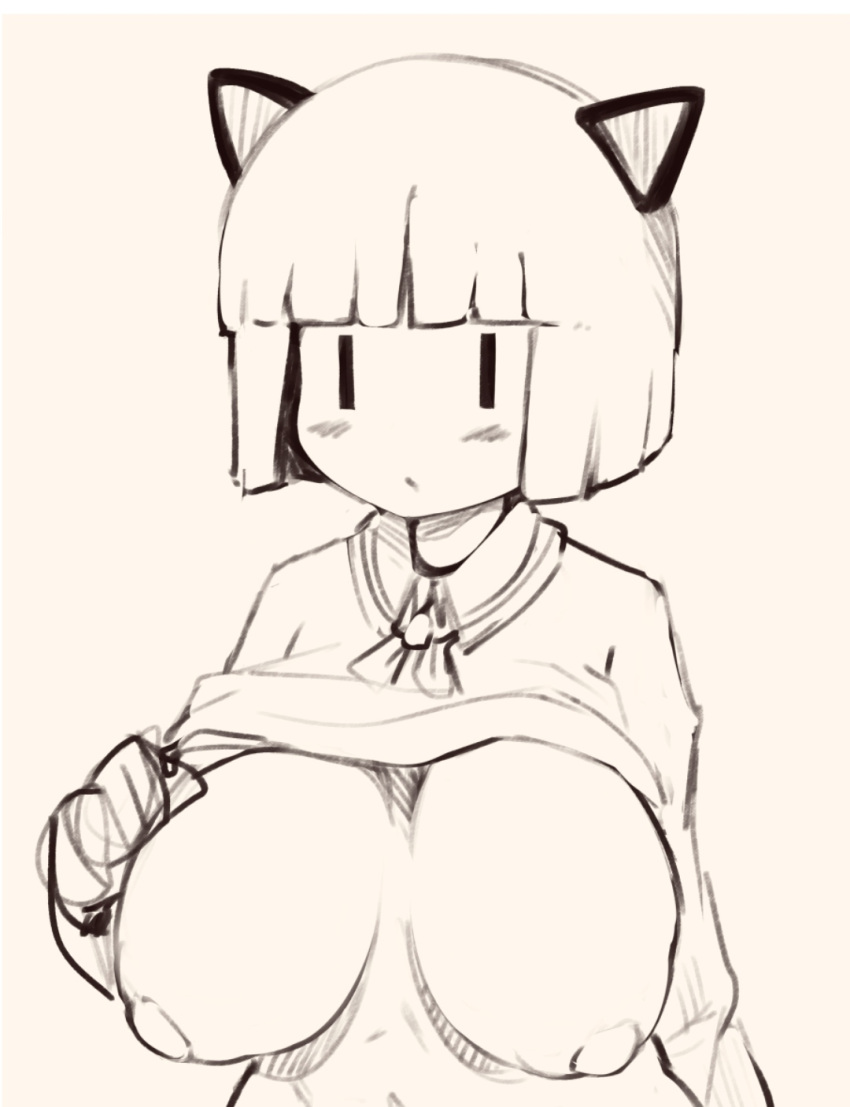 1girls breasts female_focus female_only huge_breasts mob_face monochrome nichijou nipples sekiguchi_yuria shirt_lift solid_oval_eyes solo solo_female |_|