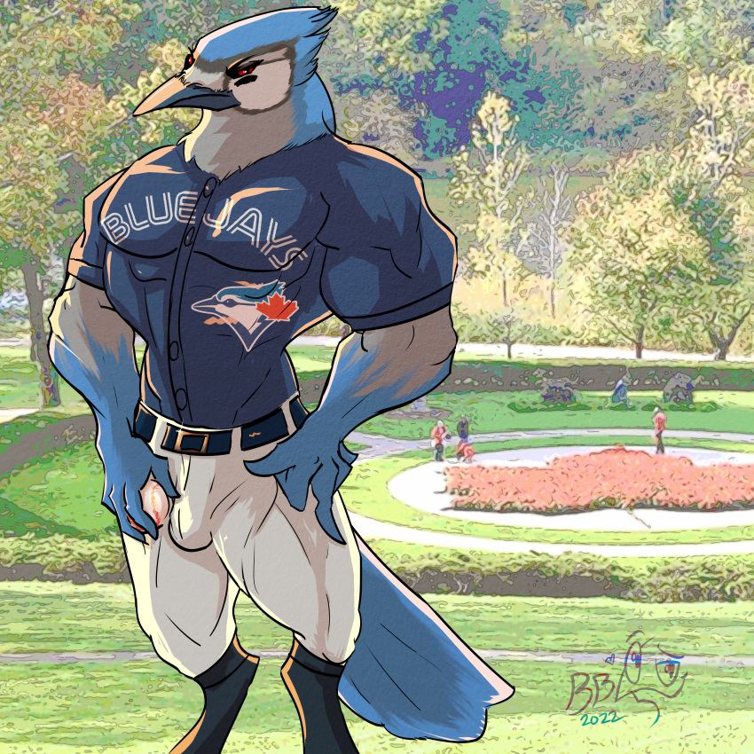 1boy 2022 5_fingers absurd_res absurdres ace_(toronto_blue_jays) angry anthro anthro_only artist_logo artist_signature avian baseball beak biceps big_biceps big_muscles big_pecs big_triceps bird black_body black_feathers black_sclera black_socks blue_beak blue_belt blue_body blue_feathers blue_jay blue_jersey blue_topwear closed_frown clothed clothed_anthro clothed_male colored colorful corvid dark_sclera dated day deltoids detailed_background digital_drawing_(artwork) digital_media_(artwork) digitigrade feather_tuft front_view fully_clothed fully_clothed_anthro fully_clothed_male furry_focus glaring glaring_at_viewer glistening_beak glistening_eyes grass grey_body grey_feathers half-closed_eyes heart hi_res high_resolution highres holding_ball holding_baseball huge_biceps huge_muscles huge_pecs huge_triceps humanoid_hands hyper_biceps hyper_muscles hyper_pecs hyper_triceps jersey latissimus_dorsi light lighting logo looking_aside looking_at_viewer looking_away male_anthro male_only mascot middle_finger mlb multicolored_body multicolored_feathers multicolored_topwear muscular_arms muscular_legs muscular_male neck_tuft obliques orange_light outside pants park path pecs pose public quads red_eyes red_jersey red_topwear rim_light rude shaded signature socks solo_focus sports standing suggestive_gesture suggestive_pose thebigblackcod thick_neck three-quarter_portrait tight_bottomwear tight_clothing tight_pants tight_topwear toronto_blue_jays tree triceps warm_colors white_body white_bottomwear white_clothing white_feathers white_pants white_topwear