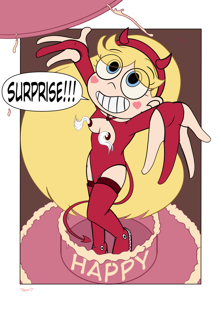 a_star_is_porn_(comic) blonde_hair blue_eyes boots cake comic comic_page disney disney_channel disney_xd english_text female hairband legs leotard long_boots long_hair pettanko red_hairband red_leotard small_breasts smile star_butterfly star_vs_the_forces_of_evil tail teenage teenage_girl teenager tight_clothes travis-t_(artists)