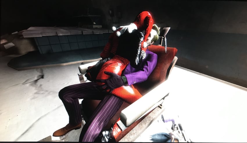 1boy 1girls 3d batman:_arkham_knight batman_(series) bigger_male clothed clown color dc dc_comics female female_on_top french_kiss grabbing_ass grabbing_from_behind harley_quinn harley_quinn_(arkham) harley_quinn_(arkham_knight) harley_quinn_(classic) joker kissing male male/female mortal_kombat mortal_kombat_11 older_male perspective sfm sitting_on_chair sitting_on_lap sitting_on_penis smaller_female the_joker touching younger_female