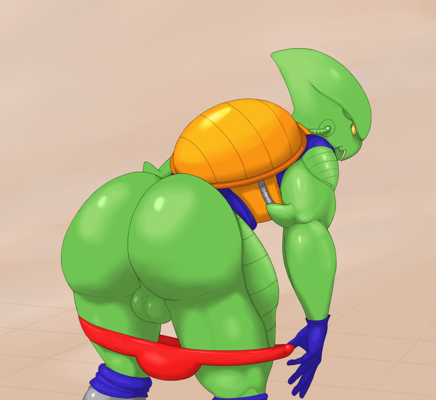 absurd_res alien anthro ass balls clothed clothing dafty f-zero genitals gloves gloves_(marking) green_body handwear hi_res male male_only markings pico_(f-zero) presenting presenting_hindquarters speedo swimwear video_games