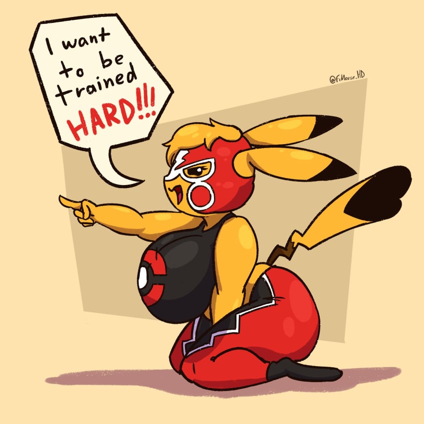 anthro ass big_ass big_breasts clothed cosplay_pikachu female fimouse_hd kanna_(joaoppereiraus) mask masturbation mouse pikachu pikachu_libre pokémon_(species) pokemon shortstack