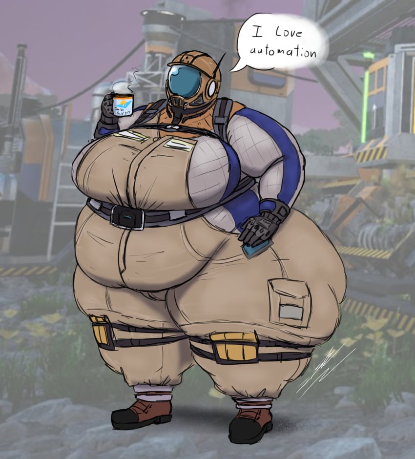 1girls big_arms big_ass big_belly big_breasts breasts english_text fat fat_suit female female_only full_body gloves heavy_belly heavy_breasts huge_ass mackbeard3 massive_ass massive_belly massive_butt massive_hips massive_thighs outdoors satisfactory_(game) solo speech_bubble standing straps tagme thick_thighs tight_clothes tight_clothing voluptuous wide_ass wide_hips