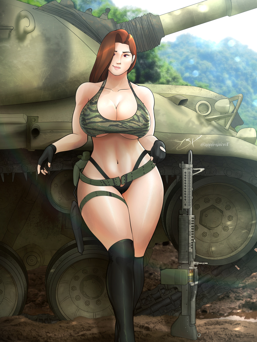 abs absurd_res applespicex big_breasts boots fit_female gun m60 military muscular muscular_female pinup tank