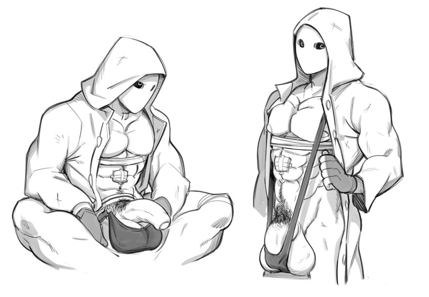 alpha_male balls banana_hammock bandages big_balls big_penis bulge gay male male_only mankini mask masked masked_male monochrome mskah muscles muscular penis rainbow_six rainbow_six_siege sketch solo solo_male spread_legs white_mask white_mask_(rainbow_six)