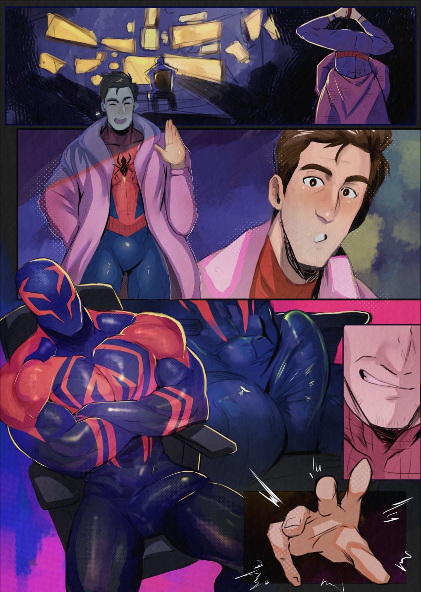 bara bulge clothing comic daddy dilf erection_under_clothes gay male male/male male_only manly marvel mature_male miguel_o&#039;hara muscular_male penis_outline peter_b_parker peter_parker robokeh spider-man spider-man:_across_the_spider-verse spider-man:_into_the_spider-verse spider-man_(series) spider-man_2099 tight_clothing