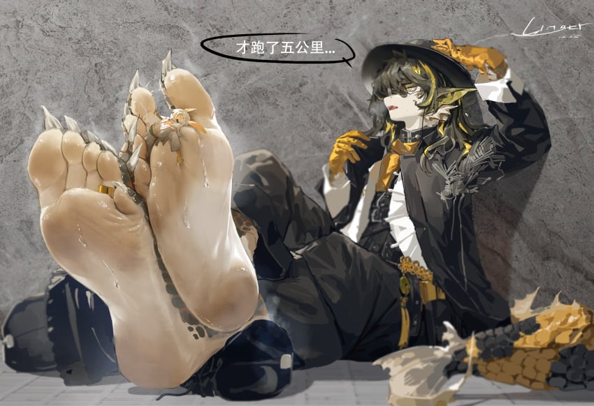 anthro arknights barefoot bodily_fluids chinese_text claws clothed clothing cum dragon duo eastern_dragon erection feet foot_fetish foot_focus footwear fur genital_fluids genitals hair hi_res hypergryph lagomorph lee_(arknights) leporid lowselfie macro male male/male mammal micro musk mythological_creature mythological_scalie mythology paws penis rabbit scalie shoes simple_background smelly smelly_feet smelly_shoes studio_montagne sweat sweaty_feet sweaty_paws tail text toe_claws toes wildpumpkinpie