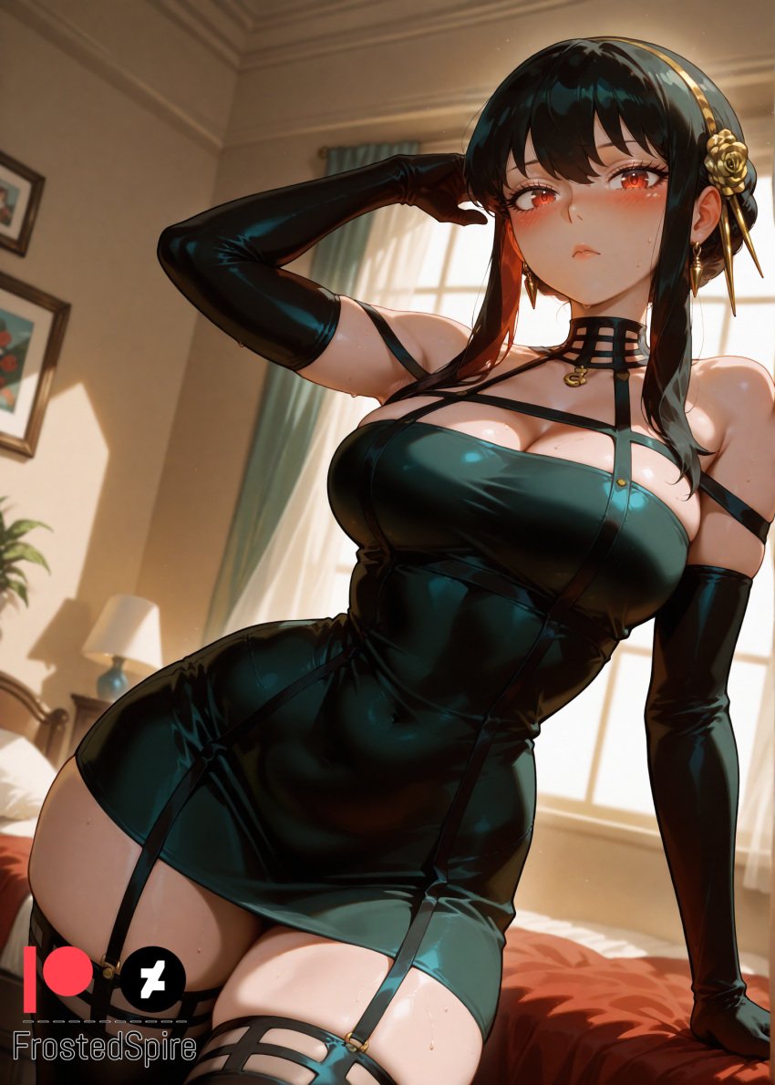 1girls ai_generated black_hair curvaceous curvy curvy_body curvy_female curvy_figure female female_human female_only frostedspire high_quality high_resolution light-skinned_female light_skin long_hair looking_at_viewer red_eyes seductive solo solo_female solo_focus spy_x_family thigh_highs thighhighs thighs yor_briar yor_forger