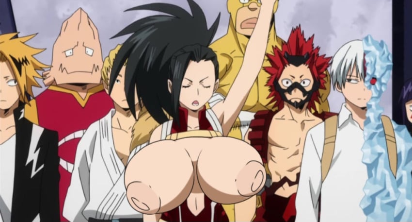 1girls big_breasts big_nipples breasts breasts_focus breasts_out denki_kaminari eijirou_kirishima female female_focus huge_breasts kaminari_denki kirishima_eijirou large_breasts mashirao_ojiro momo_yaoyorozu multiple_boys my_hero_academia ojiro_mashirao shouto_todoroki tagme todoroki_shouto useless_clothing yaoyorozu_momo