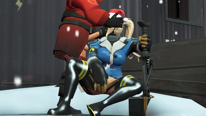 3d balls big_breasts blonde_female blonde_hair blowjob clothing fempyro fingering head_grab latex_clothing masturbation penis pyro_(team_fortress_2) pyroediter santa_hat snow source_filmmaker sucking sucking_penis team_fortress_2 tearing_clothes weapon