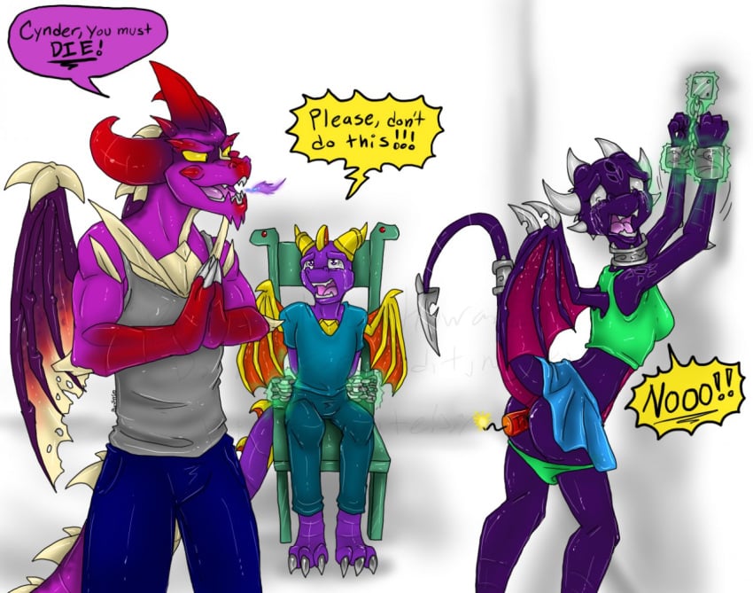 anal arms_up bomb bondage cynder dragon dynamite explosives female femsub hostage imminent_death male maledom medium_breasts peril scalie shalonesk spyro spyro_the_dragon tears trio wings