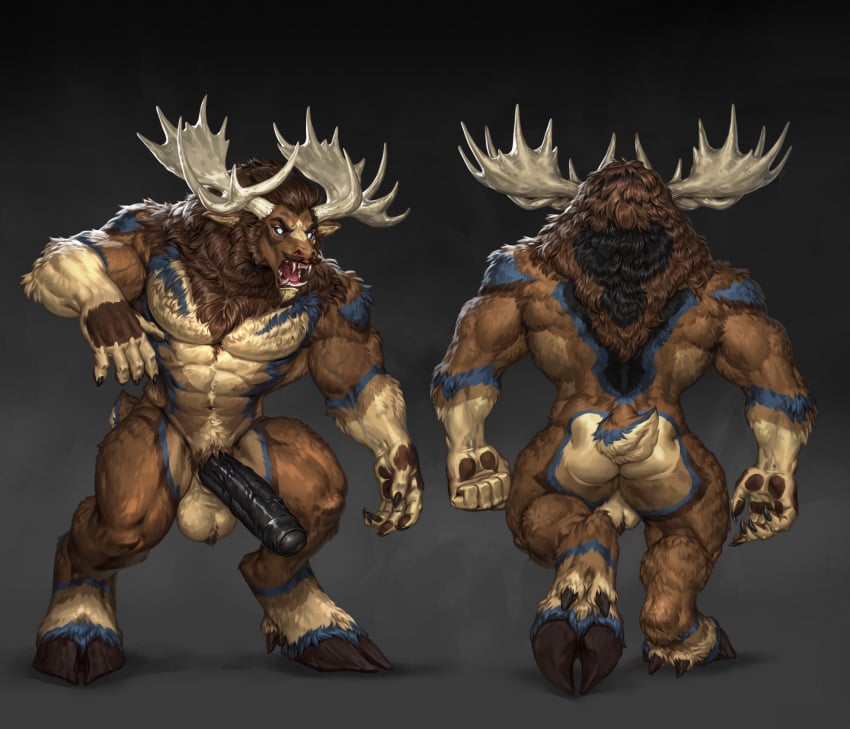 abs anthro antlers balls deer diffuse_moose fur genitals hi_res horn levelviolet male mammal moose muscular muscular_anthro muscular_male new_world_deer pawpads pecs penis scut_tail short_tail tail vein veiny_penis werecreature weredeer weremoose werenew_world_deer