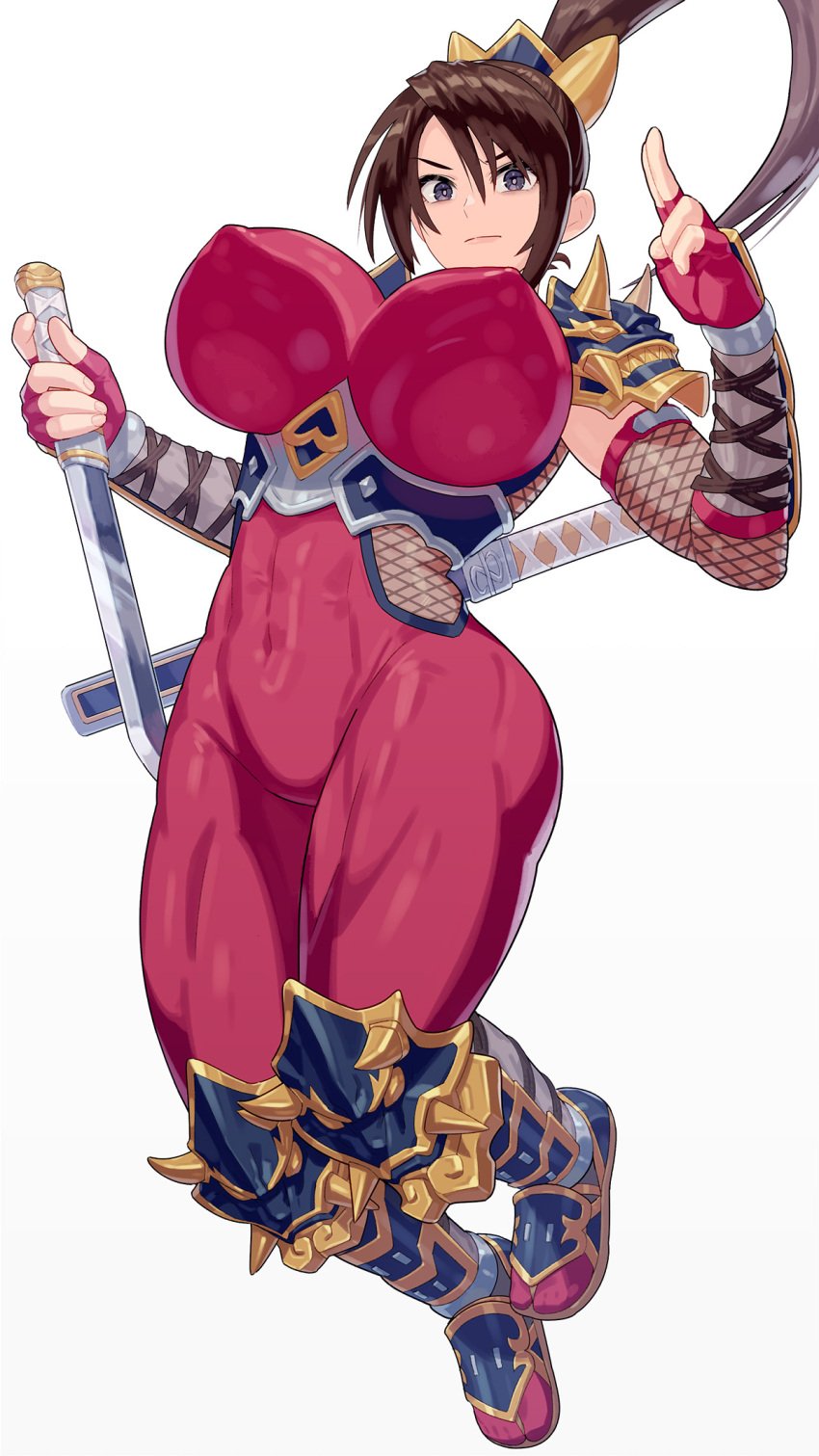 1girls alluring athletic_female big_breasts bodysuit brown_hair female_abs fit_female grey_eyes kunoichi pin_up project_soul soul_calibur soul_calibur_ii soul_calibur_iii soul_calibur_vi taki yagi2013