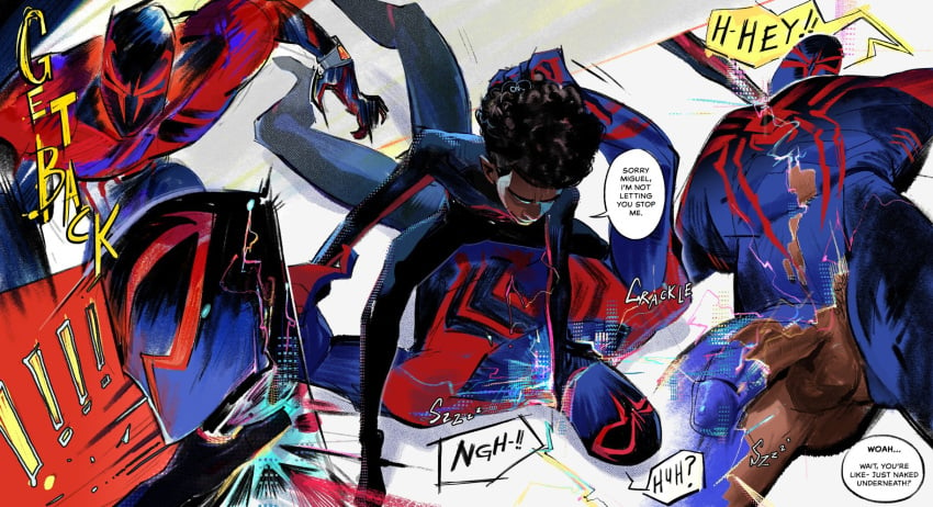 balls bara big_balls big_penis daddy erection gay kbmon male male/male male_only manly marvel mature_male miguel_o'hara miles_morales miles_morales_(spider-verse) muscular_male penis spider-man spider-man:_across_the_spider-verse spider-man_(series) spider-man_2099