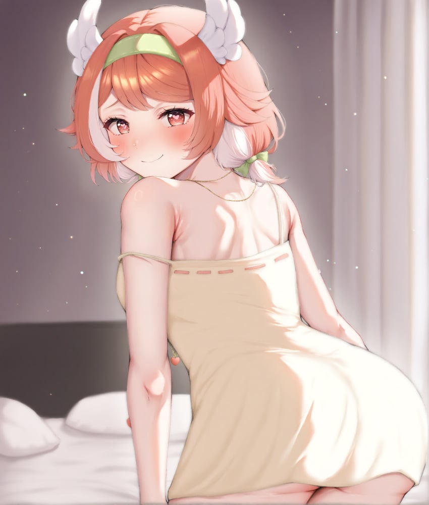 1girls ai_generated ass_focus backview big_ass big_butt blush blushing female female_only heart-shaped_pupils indie_virtual_youtuber necklace pillowdear salmon_hair solo solo_female virtual_youtuber vtuber wings_on_head